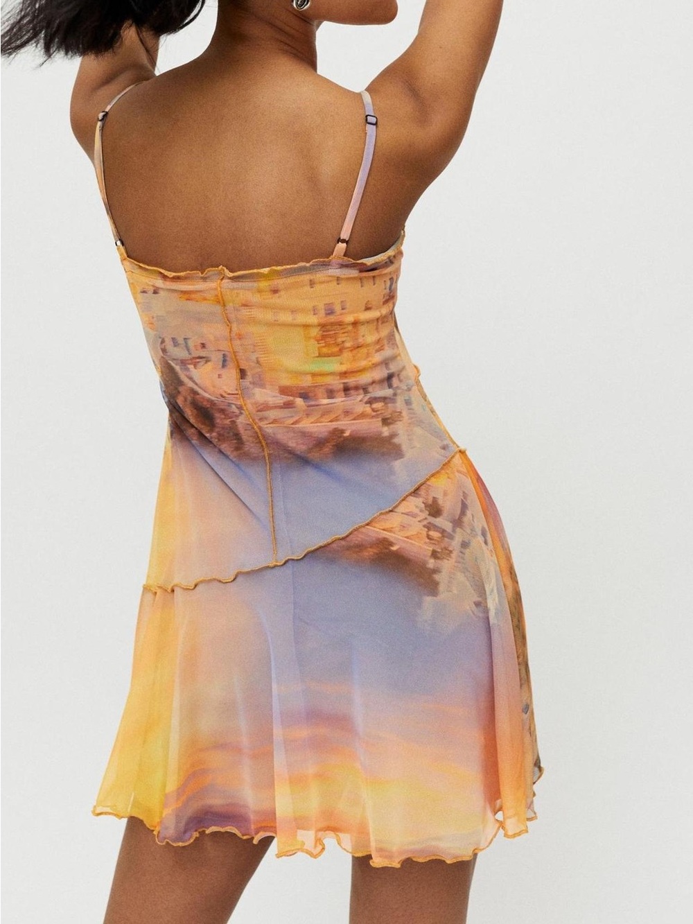 Urban Outfitters Moxie Spaghetti-Strap Mini Slip Summer Dress City Skyline Print
